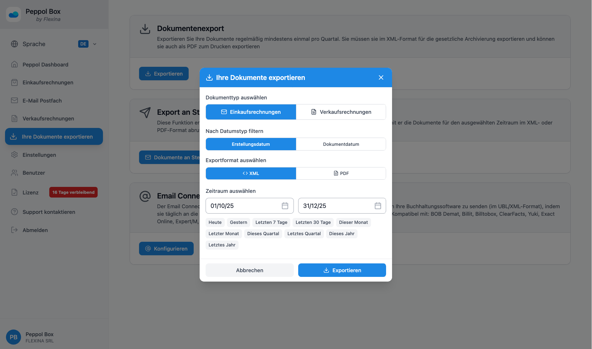 Export UBL Peppol zur Buchhaltung