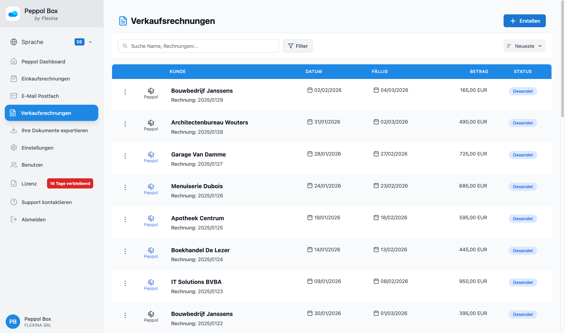 Sales invoice management interface