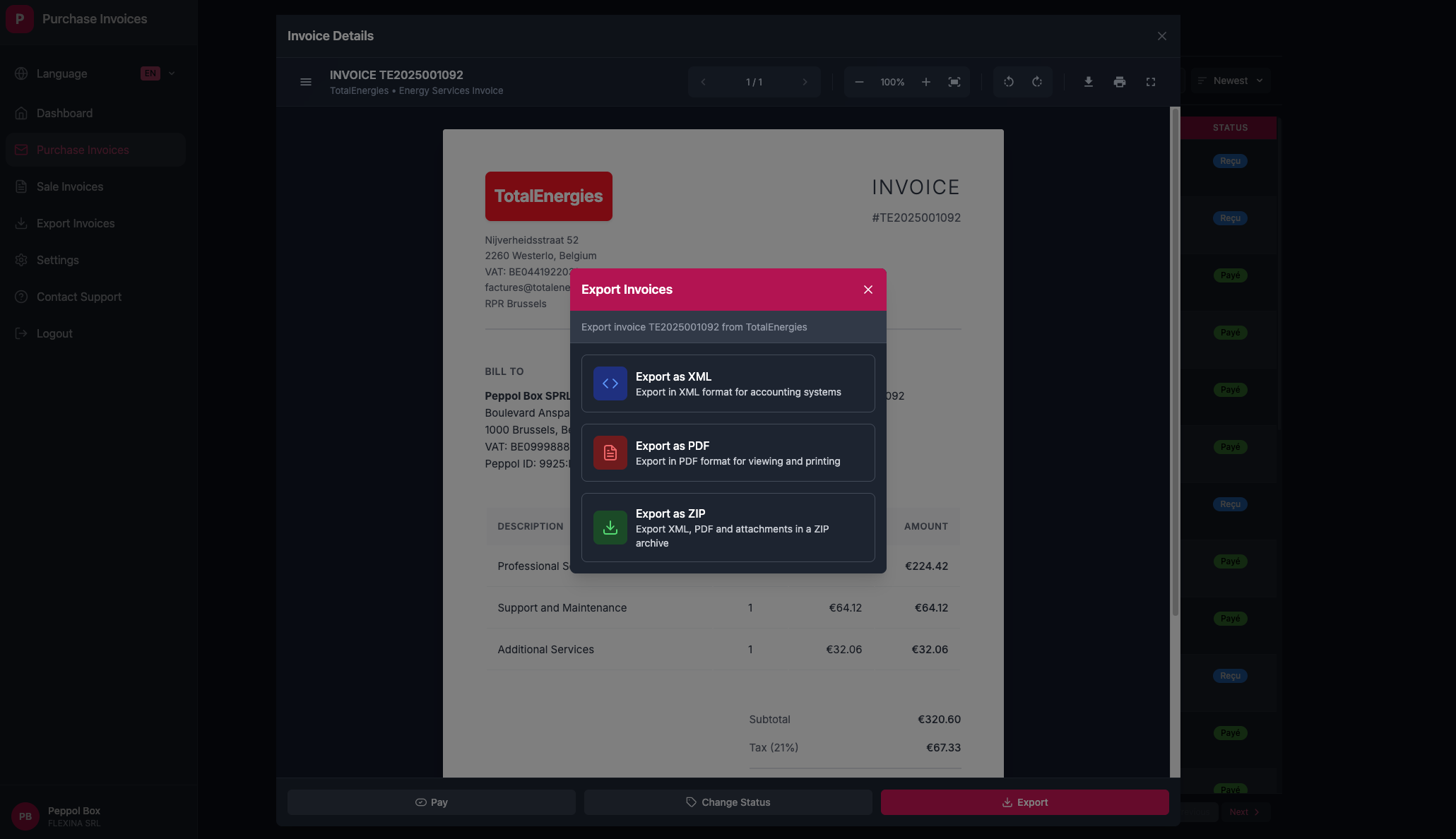 Purchase invoice import interface