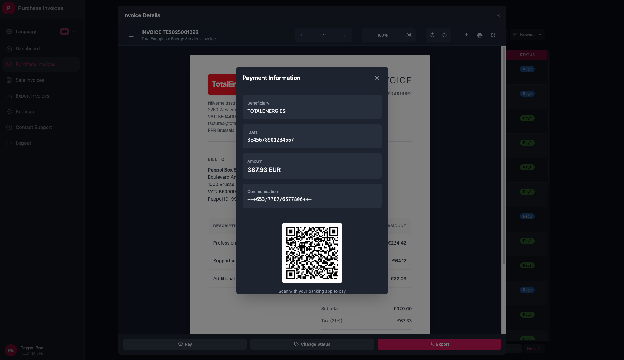 Purchase invoice validation interface