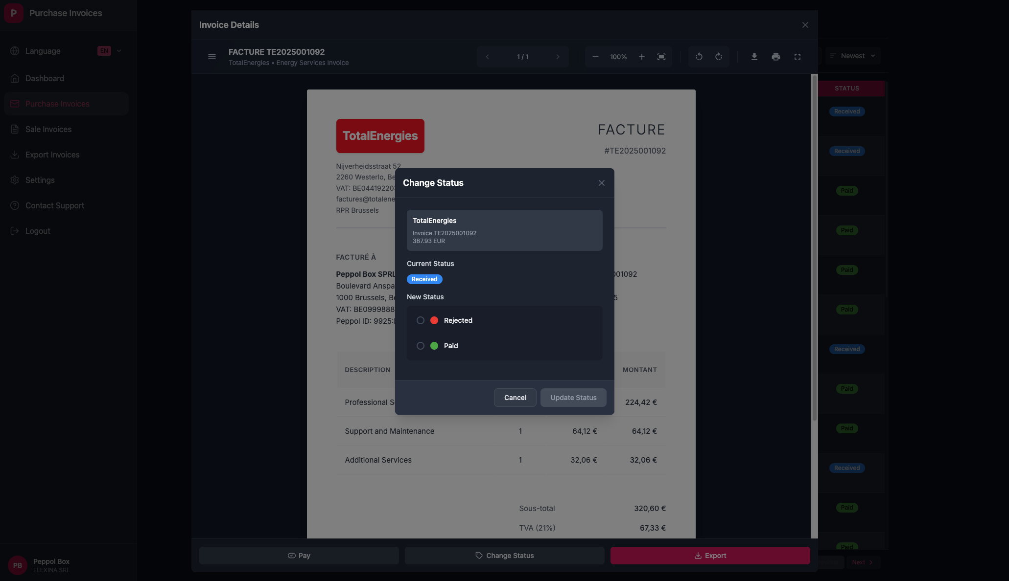 Purchase invoice workflow processing