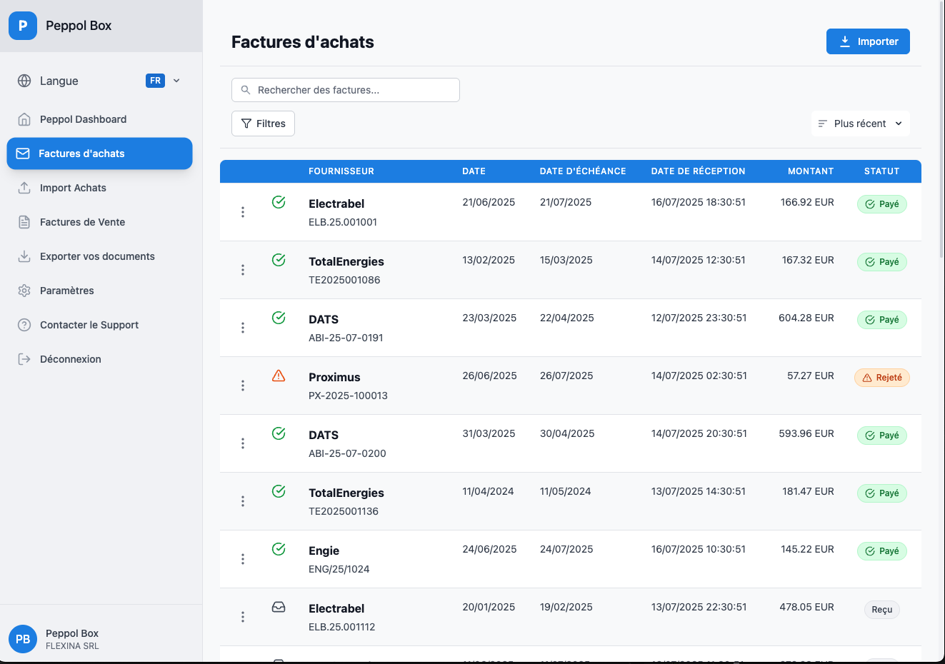 Réception automatique des factures