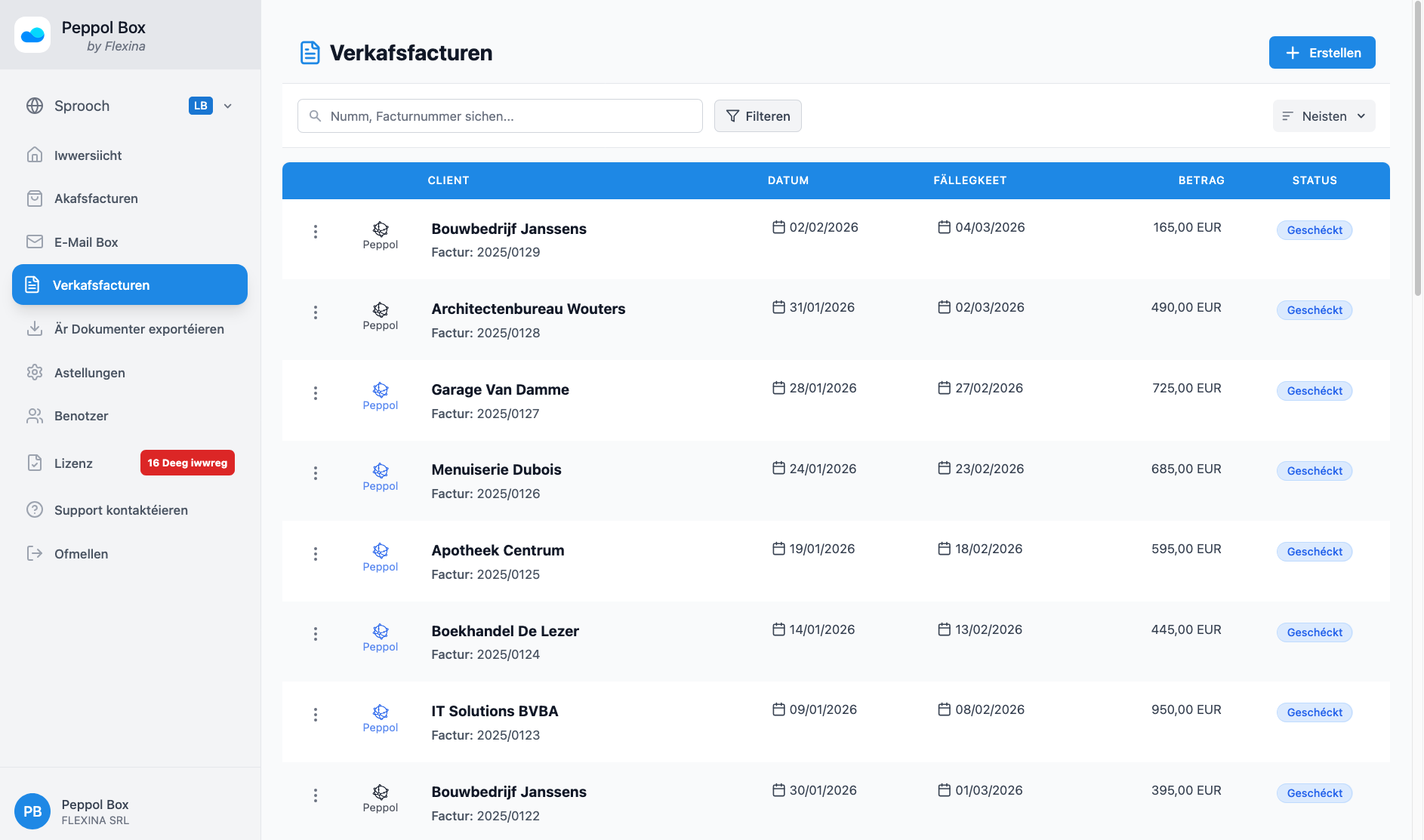 Sales invoice management interface