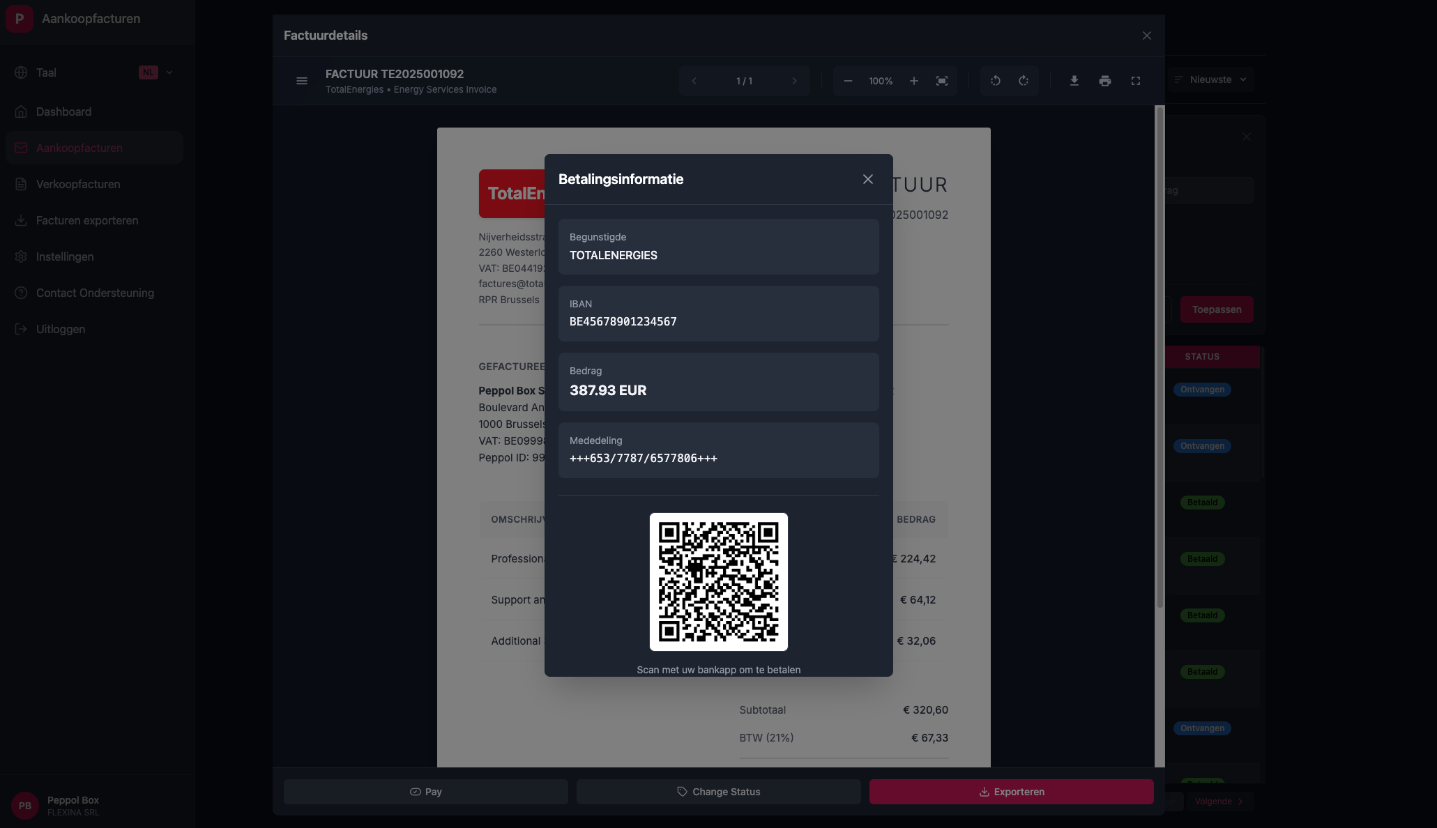 Purchase invoice validation interface