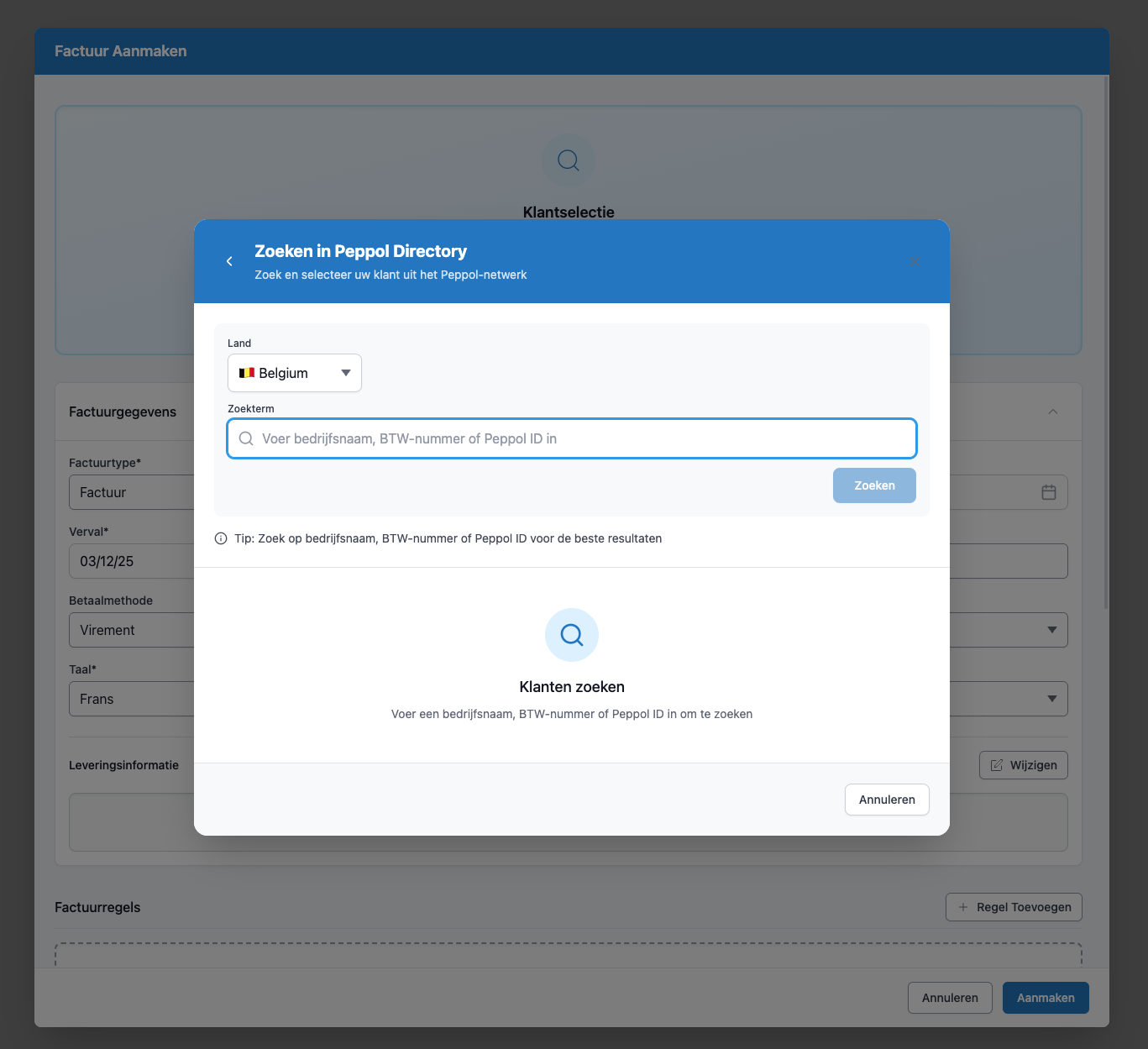 Klantenzoekinterface op het Peppol-netwerk met Peppol Box