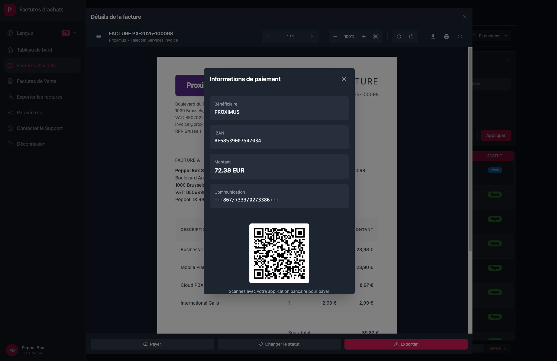 Purchase invoice validation interface